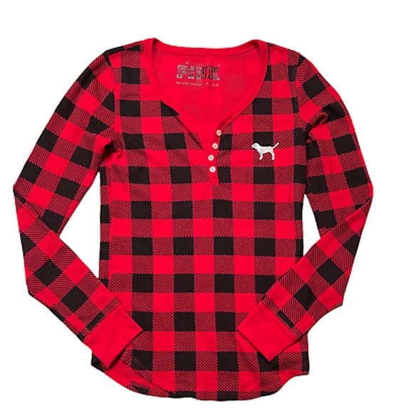 Victoria's Secret PINK Buffalo Plaid Thermal Top - Picture 2 of 5